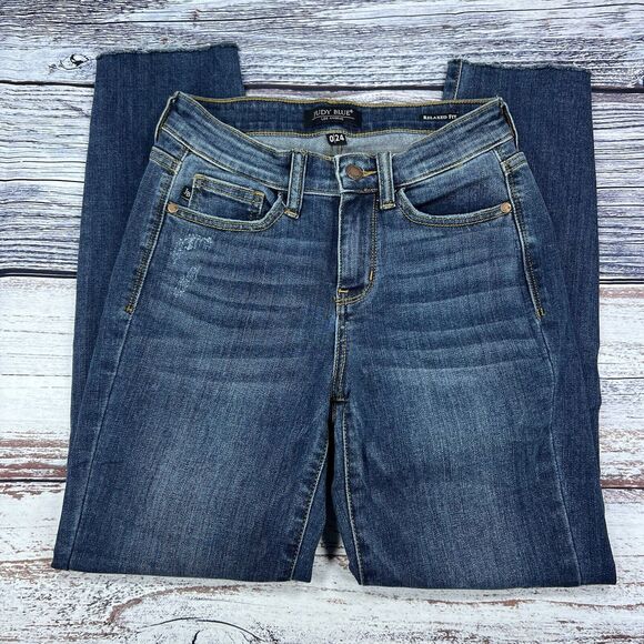 Judy Blue Mid Rise Release Hem Wide Leg Denim Jeans 88935